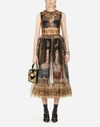 DOLCE & GABBANA QUEEN-PRINT ORGANZA MIDI DRESS