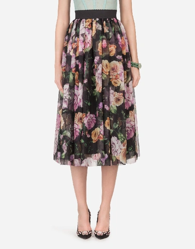 Dolce & Gabbana Long Nocturnal Flower Printed Organza Skirt In Floral Print
