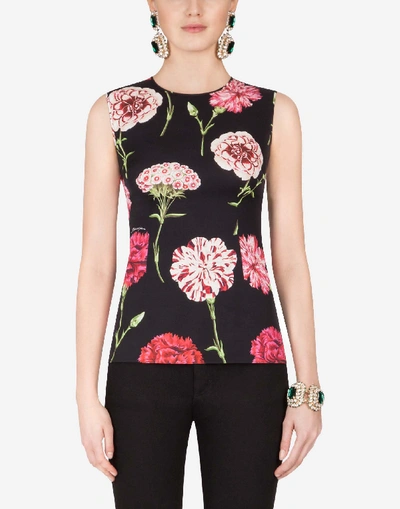 Dolce & Gabbana Rose Print Sleeveless Charmeuse Top In Multi