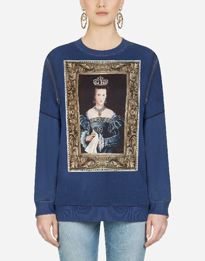 Dolce & Gabbana Round-neck Sweatshirt With Queen Print In Multi