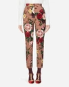 DOLCE & GABBANA HIGH-WAISTED VELVET trousers WITH BAROQUE ROSE PRINT