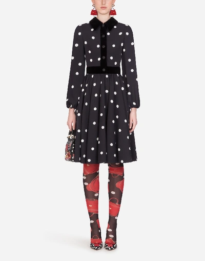 Dolce & Gabbana Cady Midi Dress With Polka Dot Print In Multi