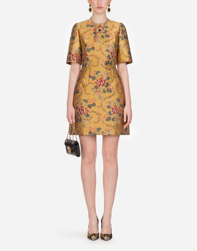 Dolce & Gabbana Short Floral Lamé Jacquard Dress In Multi