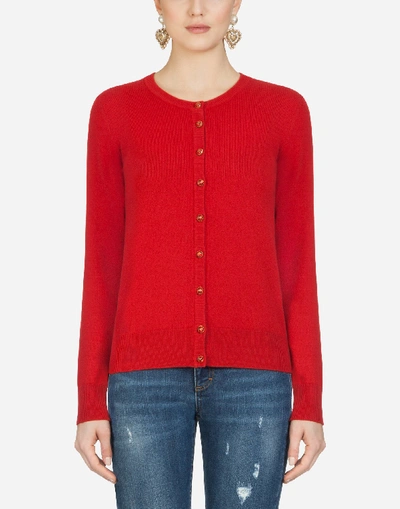 Dolce & Gabbana Cashmere Cardigan With Branded Buttons In Red