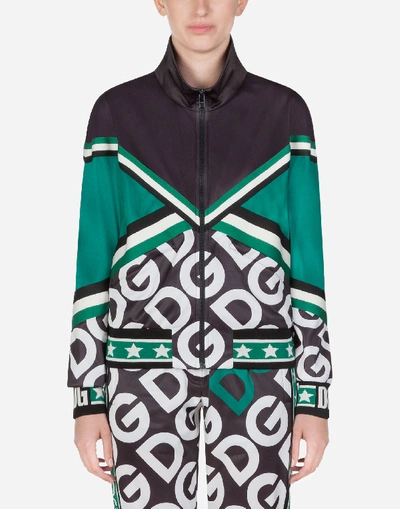 Dolce & Gabbana Zip- Up Sweatshirt With Dg Logo Print In Multicolor