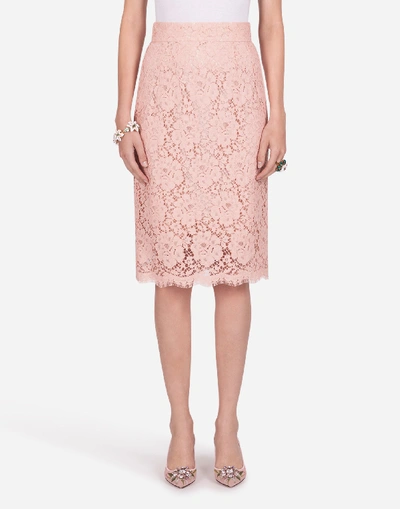 Dolce & Gabbana Floral Lace Pencil Skirt In Pink