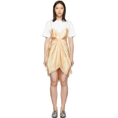 Alexander Wang Layered Lace-trimmed Silk-charmeuse And Cotton-jersey Mini Dress In Neutrals