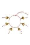TED BAKER Fortina Mini Brass Fuchsia Flower Charm Bracelet