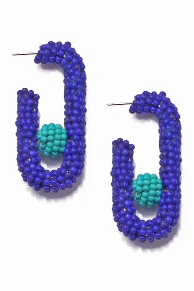 Suzanna Dai Gumball Oval Hoop Earrings In Cobalt/turquoise