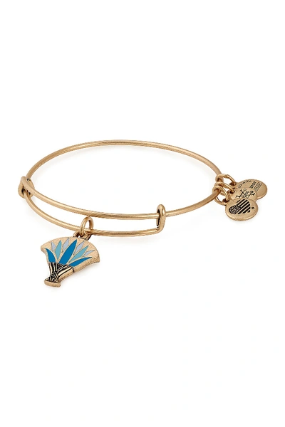 Alex And Ani Blue Lotus Charm Wire Adjustable Bracelet In Gold