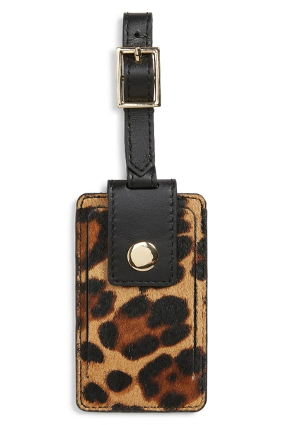 J Crew Genuine Calf Hair Luggage Tag In Rich Mahogany