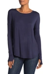 Sweet Romeo Thumbhole Long Sleeve Stretch Jersey Top In Navy