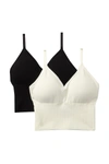 Real Underwear Seamless Ribbed Longlined Comfort Bras - Pack Of 2 In Black/whisper