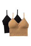 Real Underwear Seamless Ribbed Longlined Comfort Bras In Black/caramel