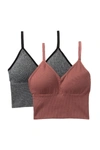 Real Underwear Seamless Ribbed Longlined Comfort Bras - Pack Of 2 In Hea.grey/peach