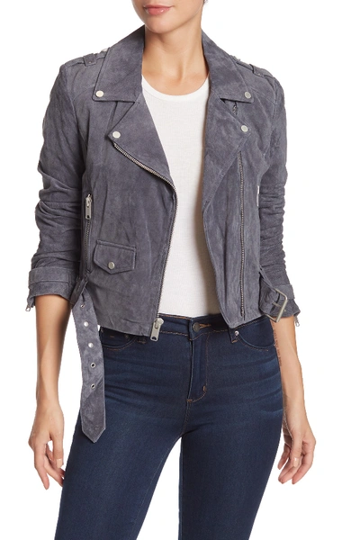 Andrew Marc Sabrina Suede Moto Jacket In Storm Blue