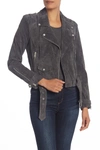 Andrew Marc Sabrina Suede Moto Jacket In Charcoal