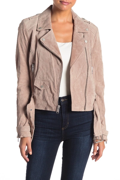 Andrew Marc Sabrina Suede Moto Jacket In Sand