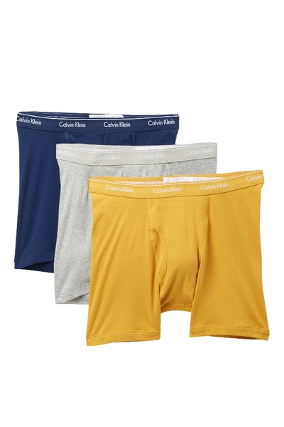 Calvin Klein Cotton Boxer Briefs - Pack Of 3 In Grey/yellow/medieval