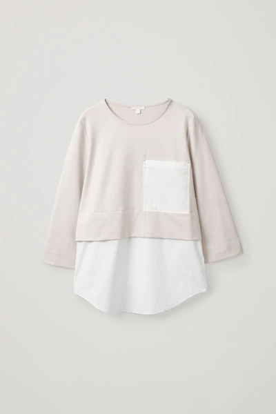 Cos Oversized Woven-jersey Top In Beige / Off White
