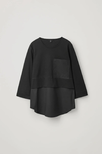 Cos Oversized Woven-jersey Top In Black