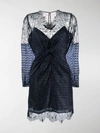 Self-portrait Lace Knot Front Dress In Blue