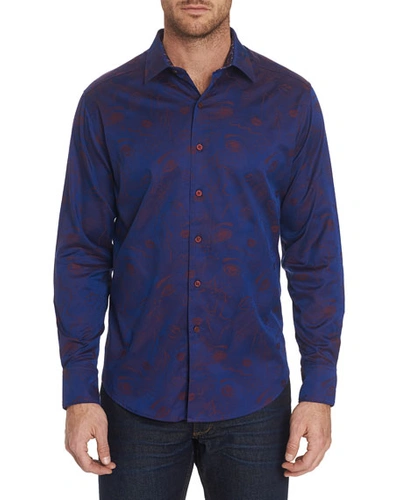 Robert Graham Men's Frenchie Patterned Sport Shirt With Contrast Detail In Royal