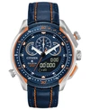 CITIZEN ECO-DRIVE MEN'S ANALOG-DIGITAL CHRONOGRAPH PROMASTER SST BLACK LEATHER STRAP WATCH 46MM