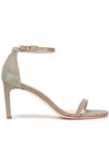 STUART WEITZMAN LAMÉ SANDALS,3074457345620643641