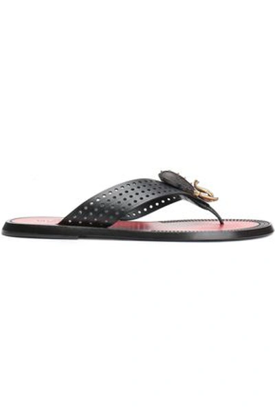 Valentino Garavani Woman Appliquéd Perforated Leather Slides Black