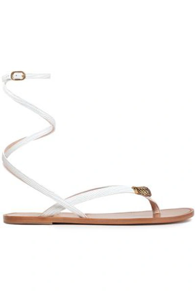 Roberto Cavalli Woman Embellished Lizard-effect Leather Sandals White