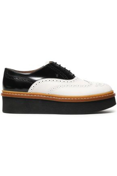 Tod's Perforated Two-tone Leather Platform Brogues In White