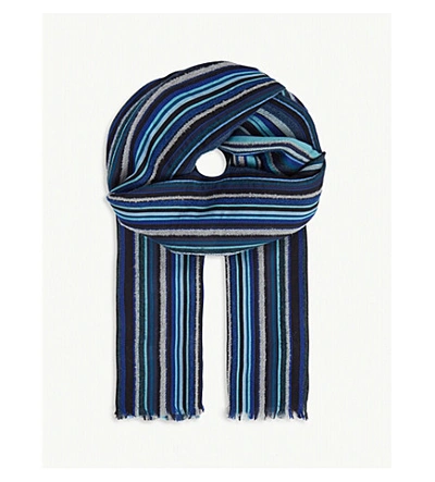Paul Smith Accessories Mextured Textured Stripe Wool Scarf In Blue