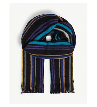 Paul Smith Accessories Reversible Striped Wool Scarf In Black Multi