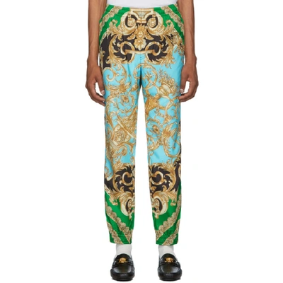 Versace Baroque Print Athletic Pants In Black,gold,light Blue