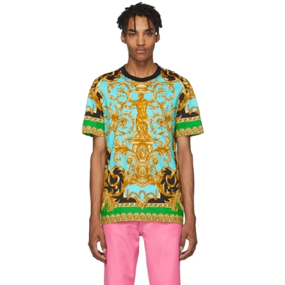 Versace Heritage Print Cotton Jersey T-shirt In Gold,light Blue,black