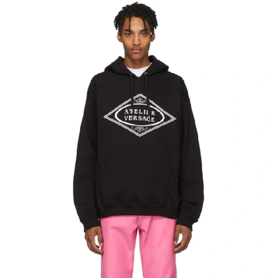 Versace Atelier Logo Print Hoodie In Black