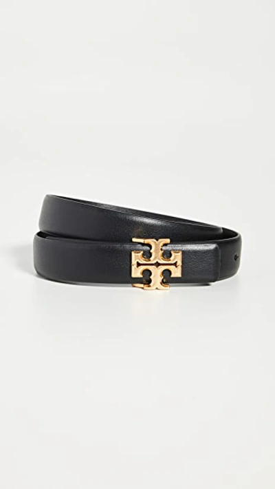 Tory Burch Kira 1" Leather Belt W/ Logo Buckle In Black/gold