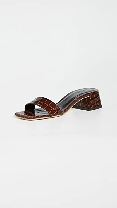 By Far Courtney Square-toe Crocodile-effect Leather Mules In Brown