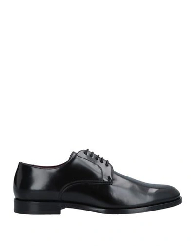 Dolce & Gabbana Man Lace-up Shoes Black Size 8 Soft Leather In Animal Print