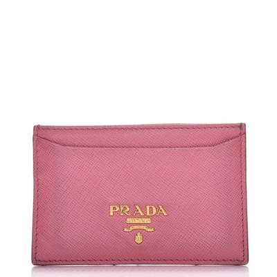 Prada Metal Card Case Wallet Saffiano Pink