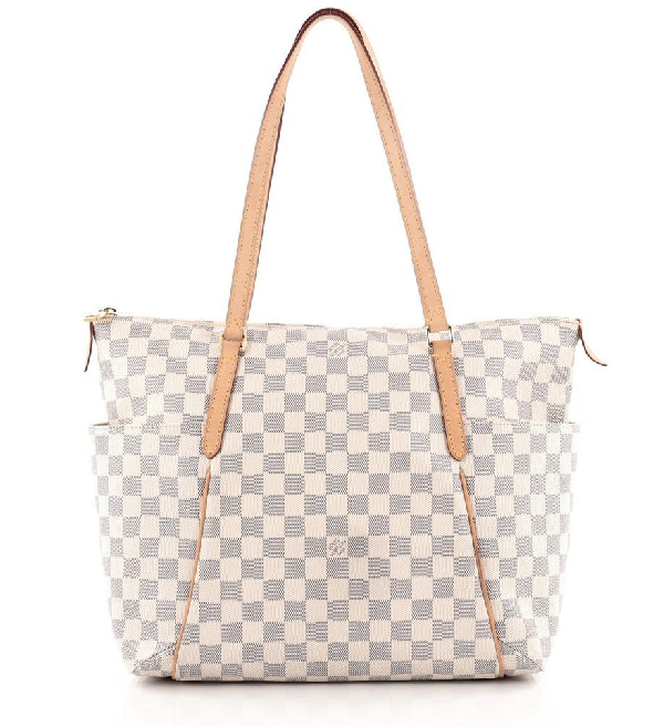 Pre-Owned Louis Vuitton Totally Damier Azur Mm Beige Lining In Cream/blue | ModeSens