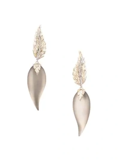 Alexis Bittar Feather 10k Yellow Goldplated, Lucite & Crystal Post Drop Earrings In Champagne/gold