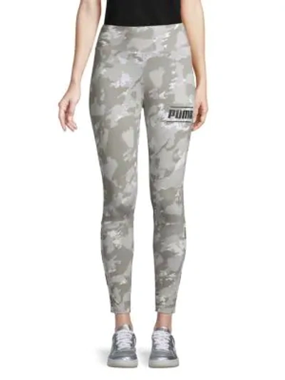 Puma Camouflage-print Cropped Leggings In White Grey