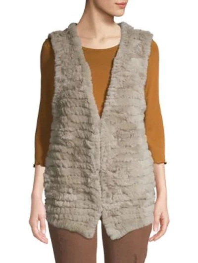 Adrienne Landau Quilted Rabbit Fur Vest In Light Grey