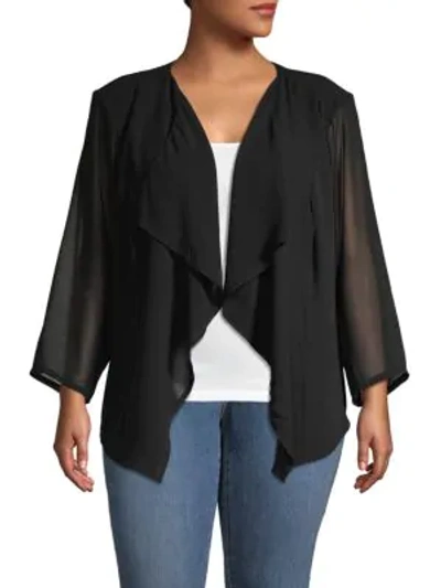 Calvin Klein Collection Plus Mesh Drape-front Jacket In Black