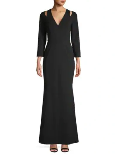 Calvin Klein Split-shoulder Gown In Black