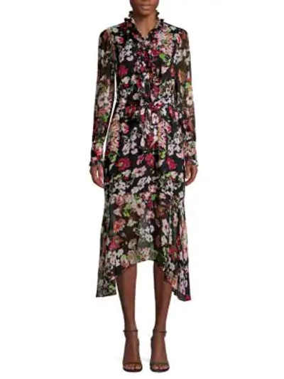 Equipment Palo Floral-print Silk Midi Dress In True Black Multi