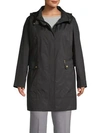 Cole Haan Petite Packable Hooded Water-resistant Raincoat In Black