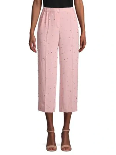 Miu Miu Embellished Cropped Silk Pants In Light Pink